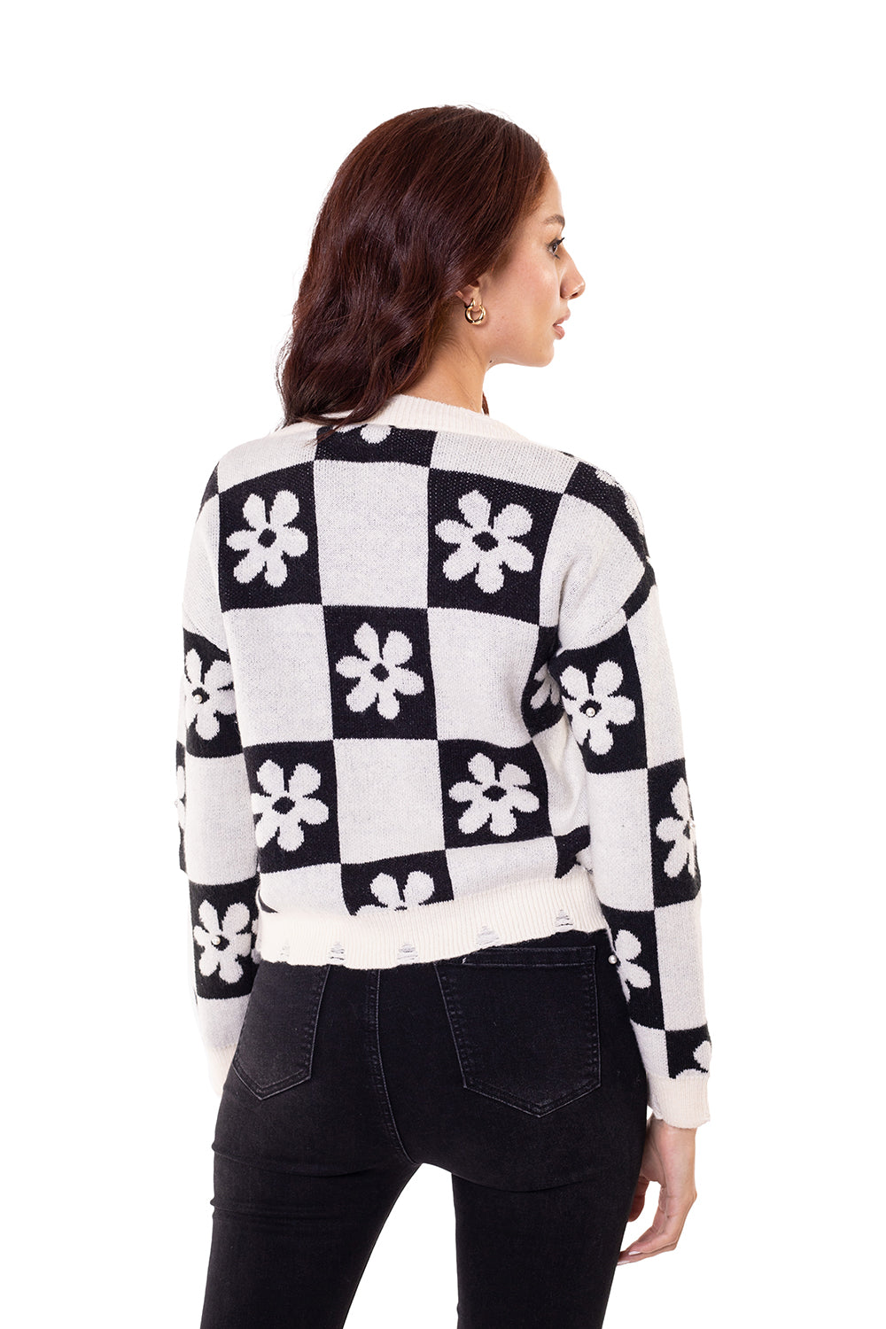 Sweater cuello pico flores