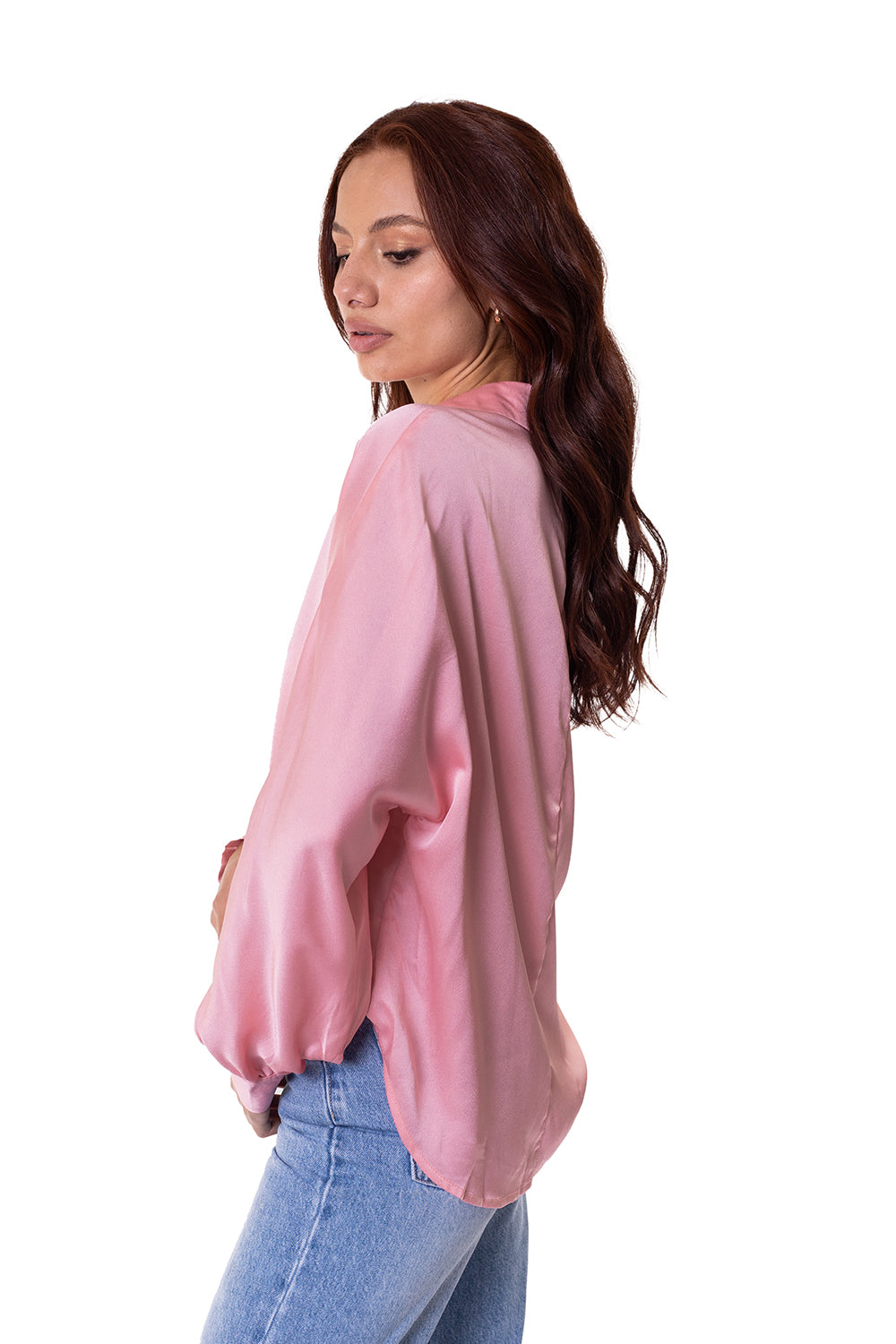 Camisa en satín rosa