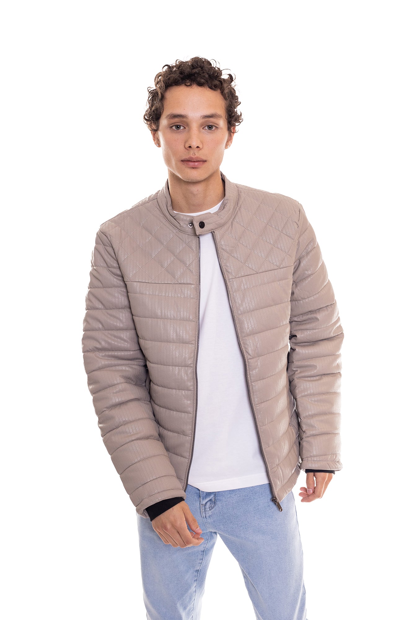 Chaqueta polipiel beige hotsell