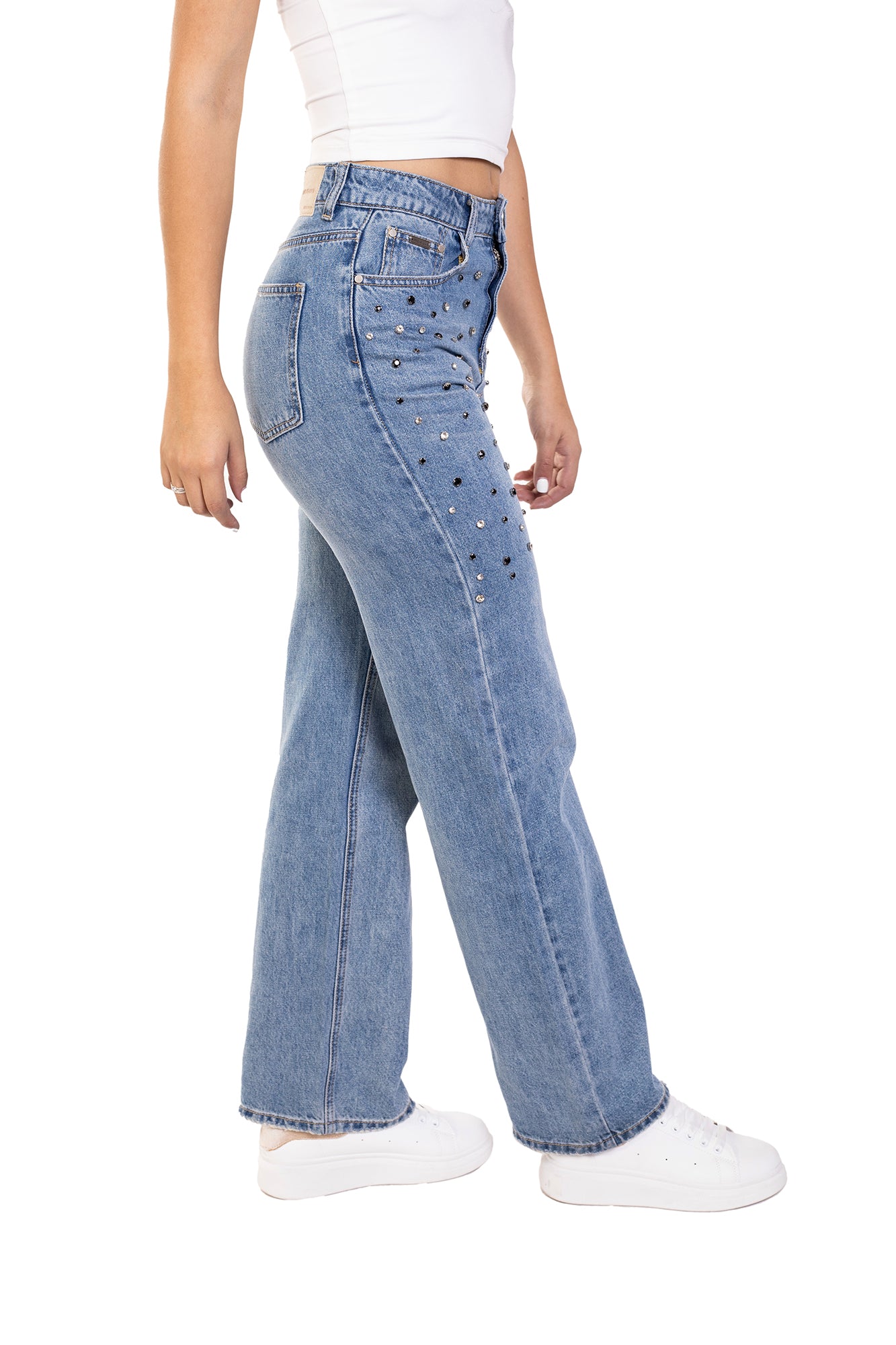 JEANS WIDE LEG APLIQUES