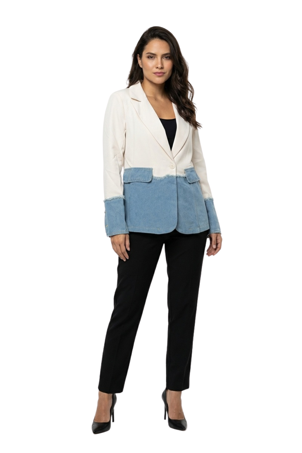 Blazer Clásico con Base Denim para dama