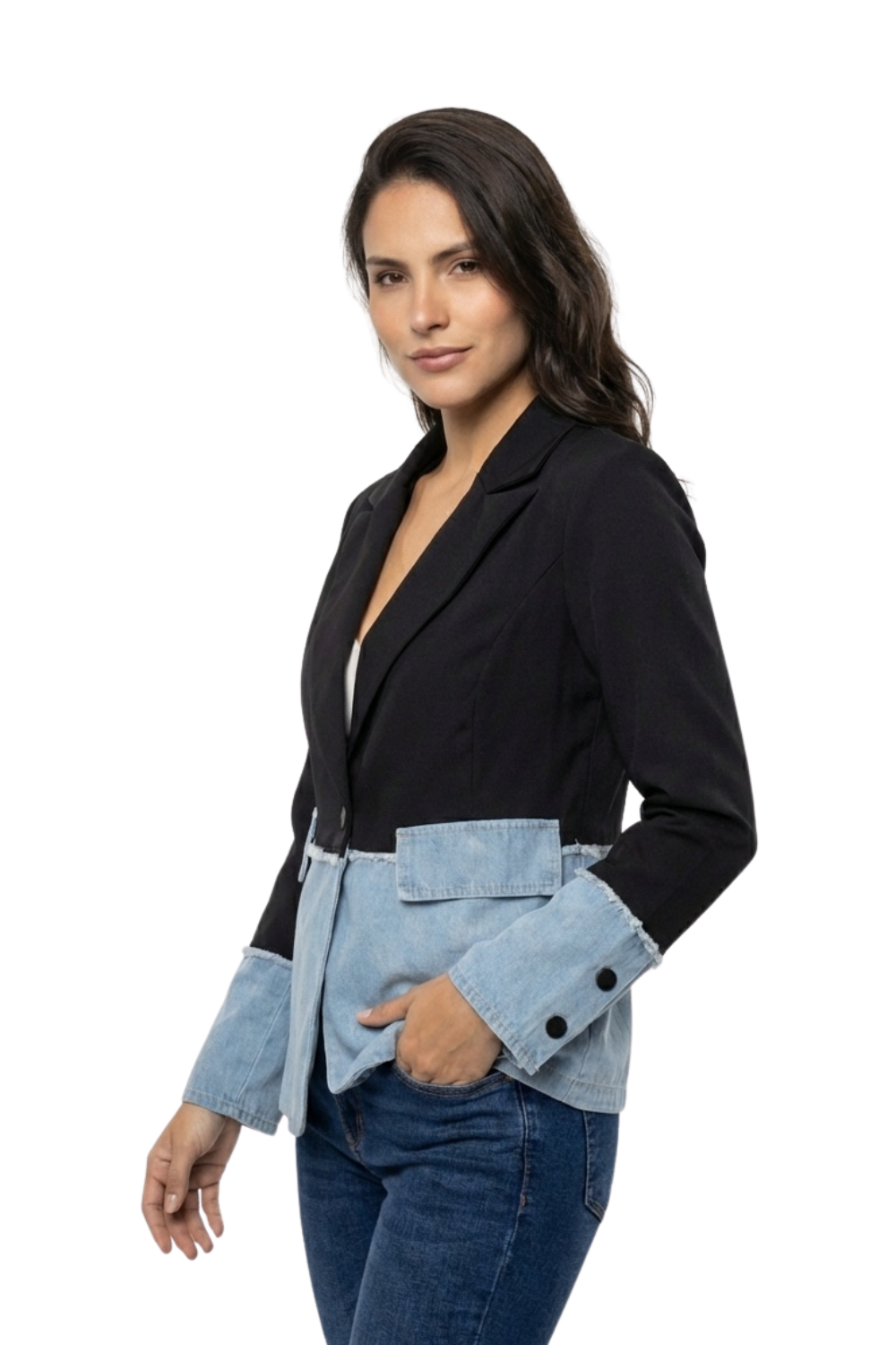 Blazer Clásico con Base Denim para dama