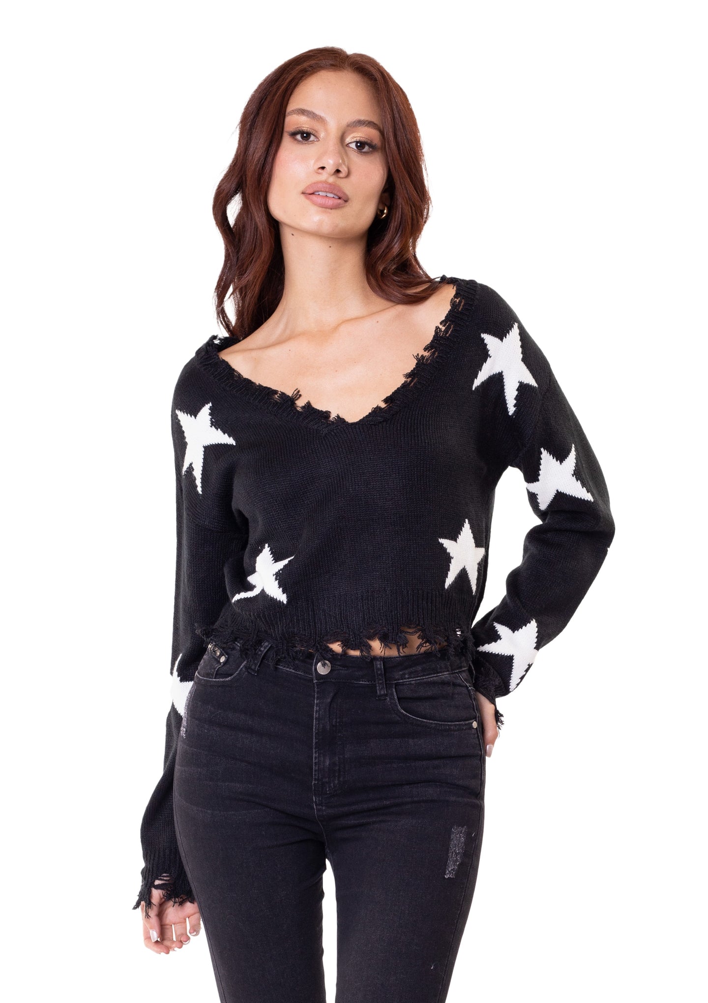 Sweater cuello pico estrellas