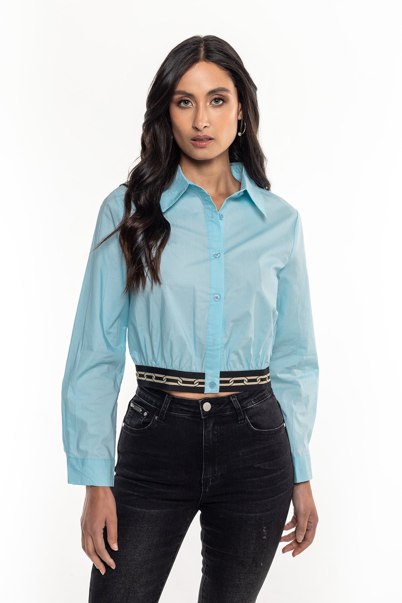 Camisa Crop Popelin Para Mujer
