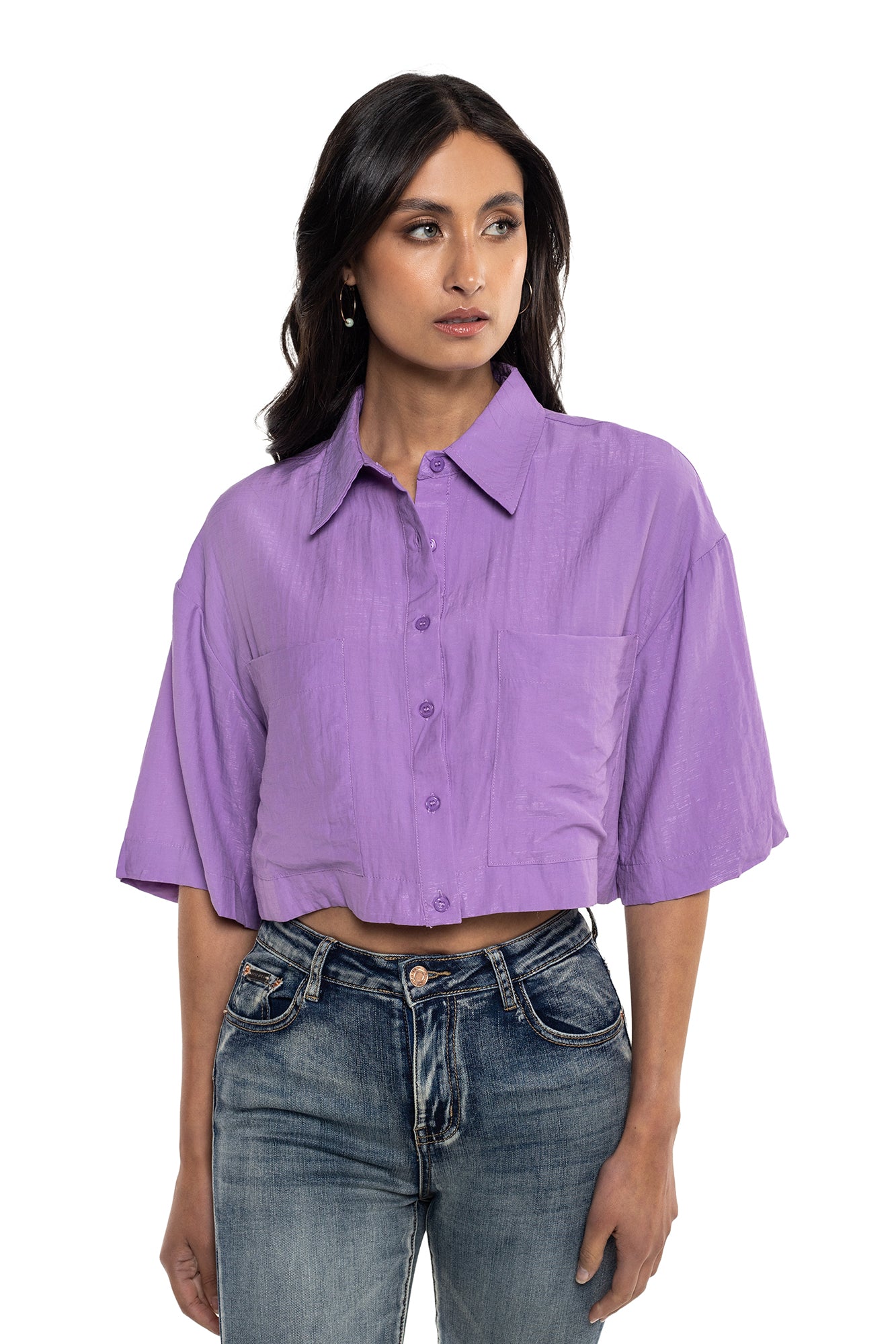 Camisa Cropped Oversize Para Mujer