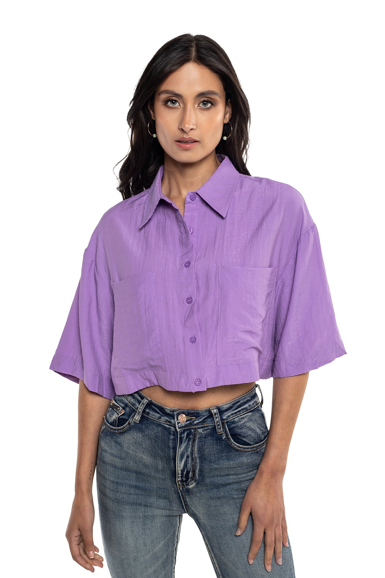 Camisa Cropped Oversize Para Mujer