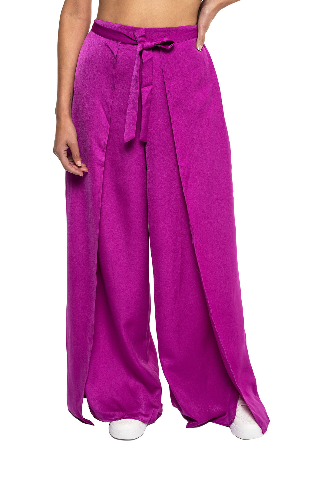 Pantalón En Satín Con Abertura Lateral Para Mujer