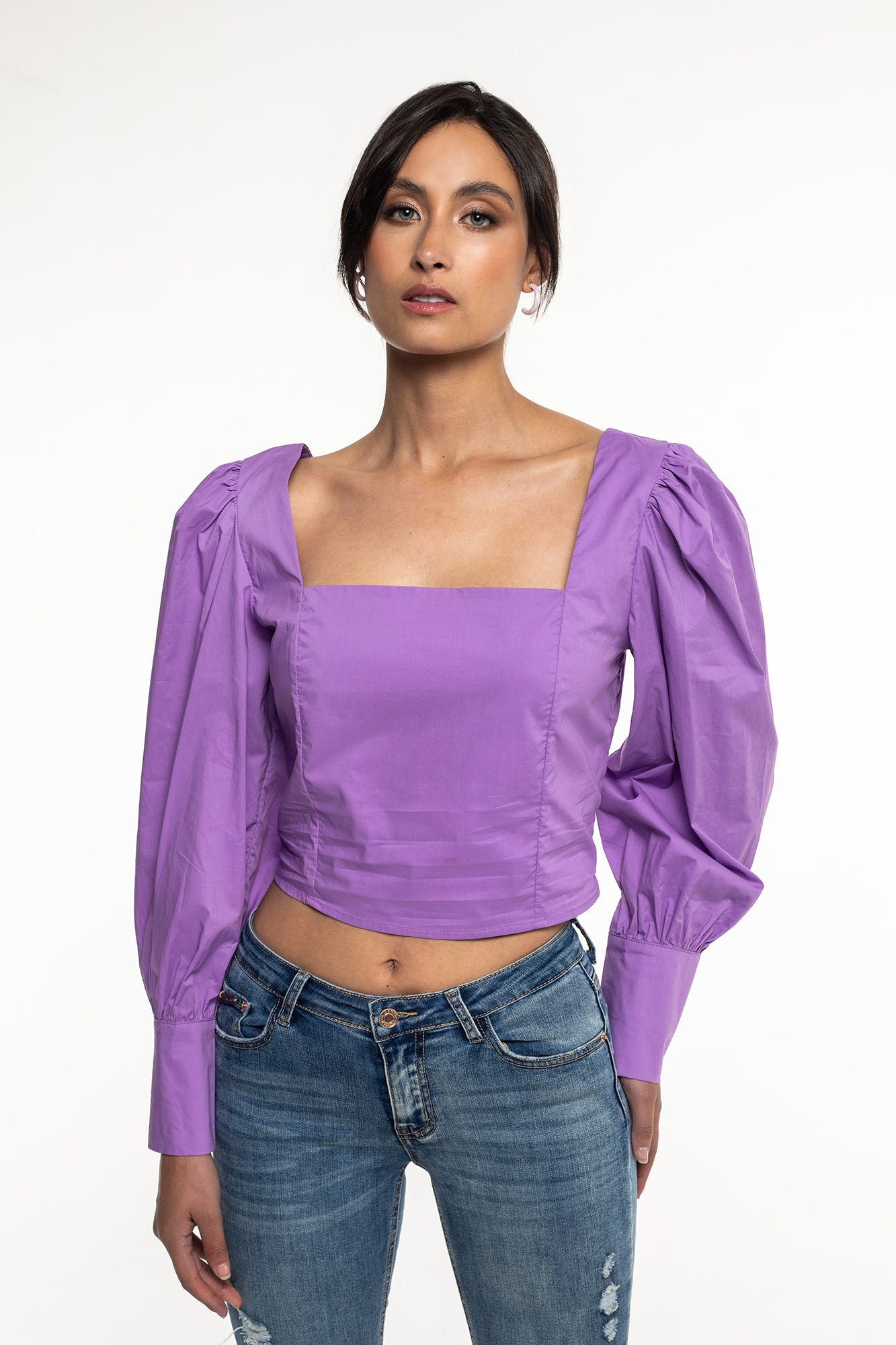 Blusa Popelin Manga Globo Para Mujer