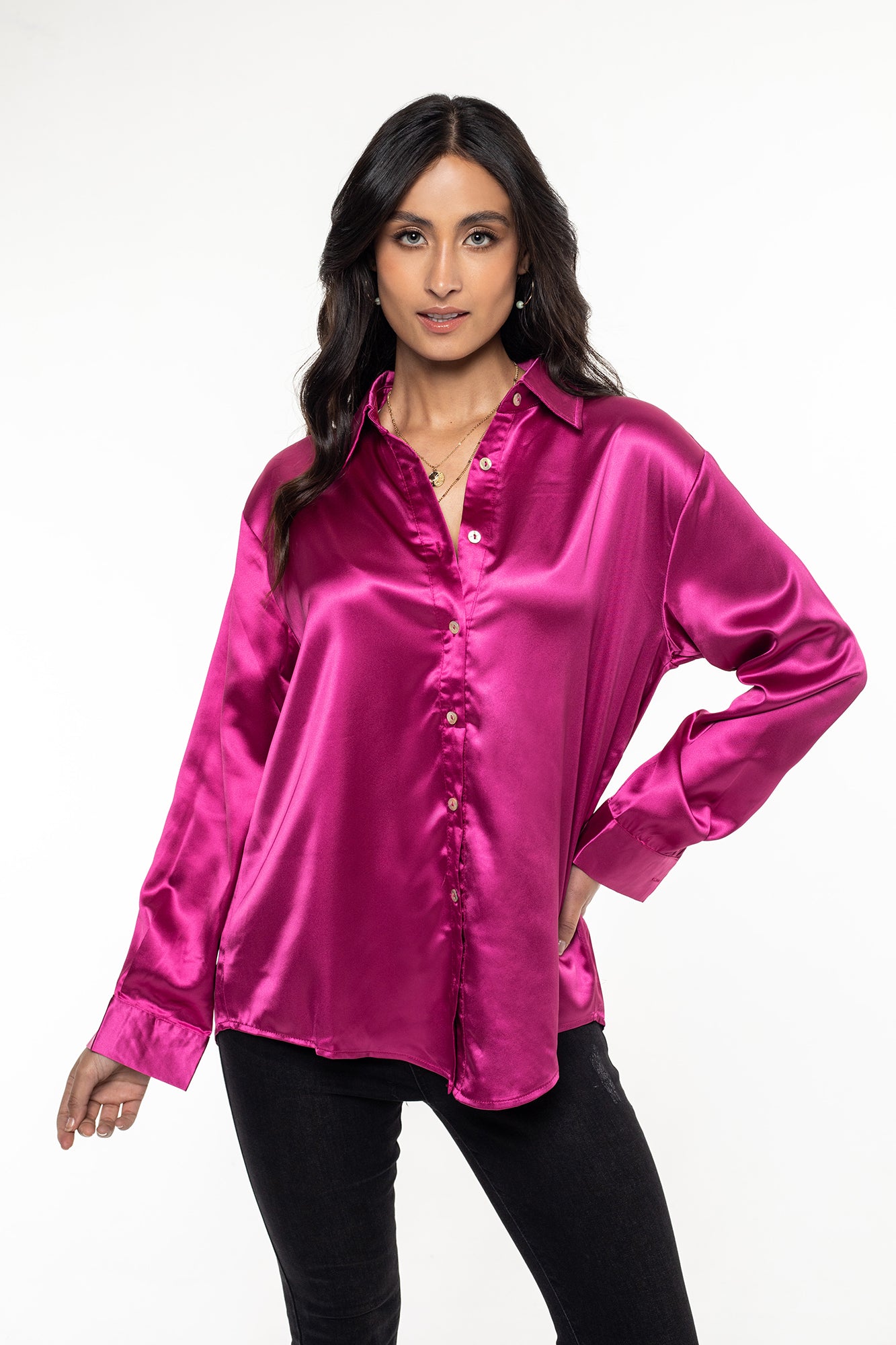 Blusa En Satín Rosa Para Mujer