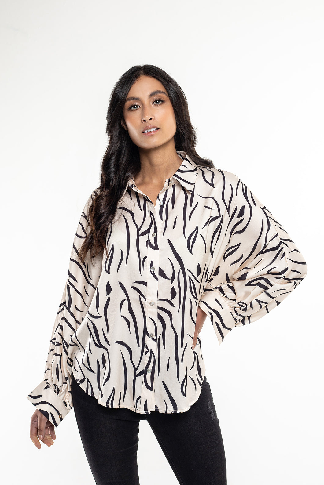 Blusa En Satín Estampada Para Mujer