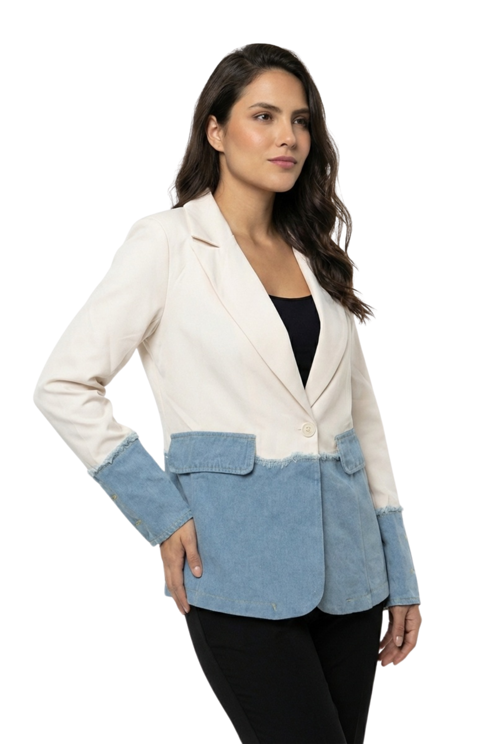 Blazer Clásico con Base Denim para dama