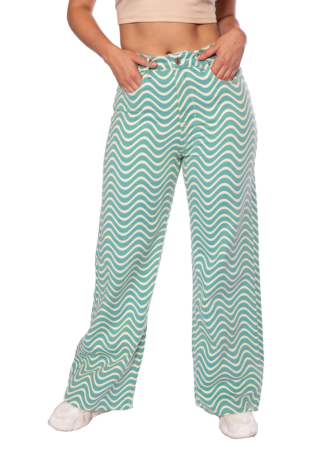 Jean Wide Leg verde con ondas
