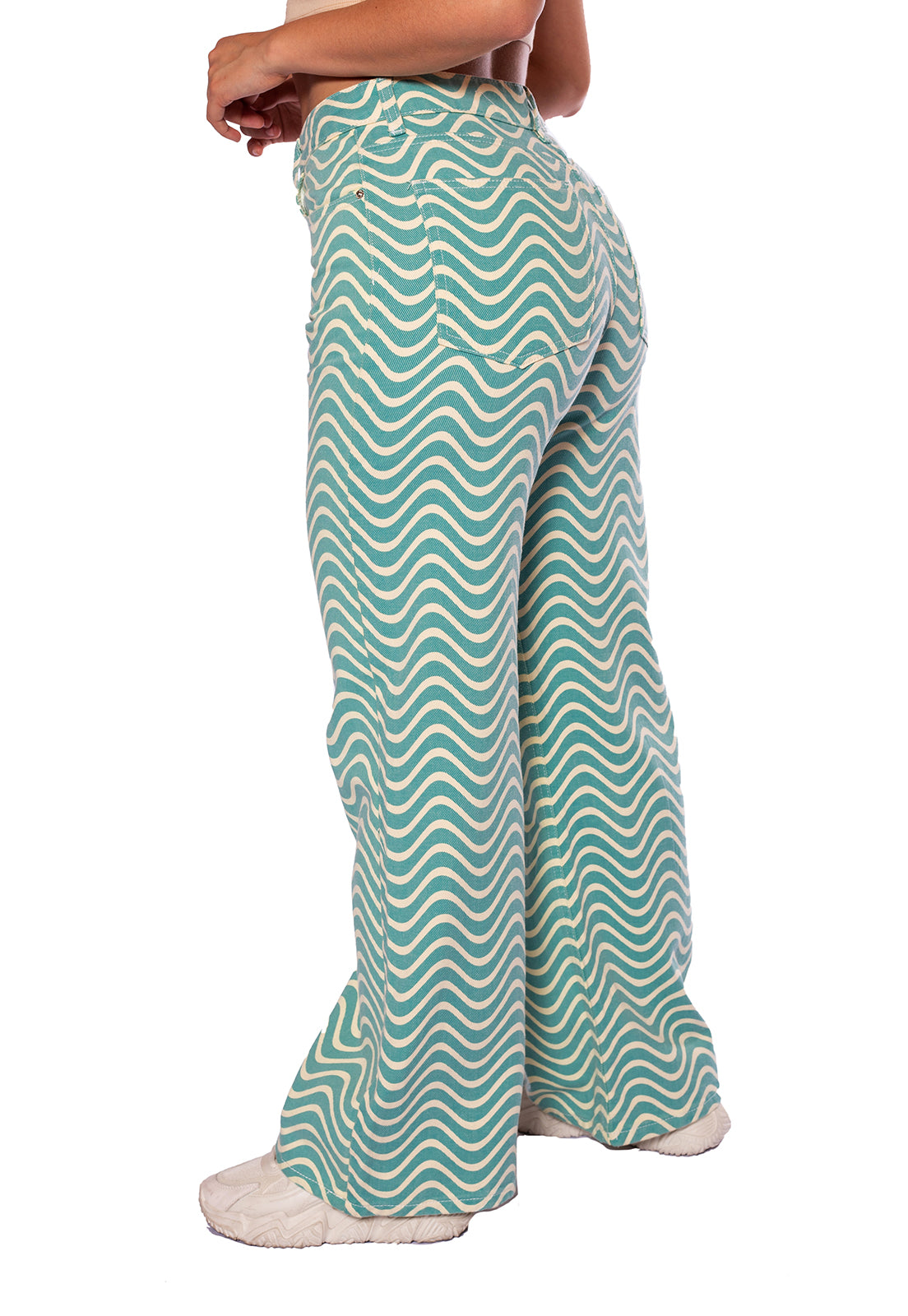 Jean Wide Leg verde con ondas