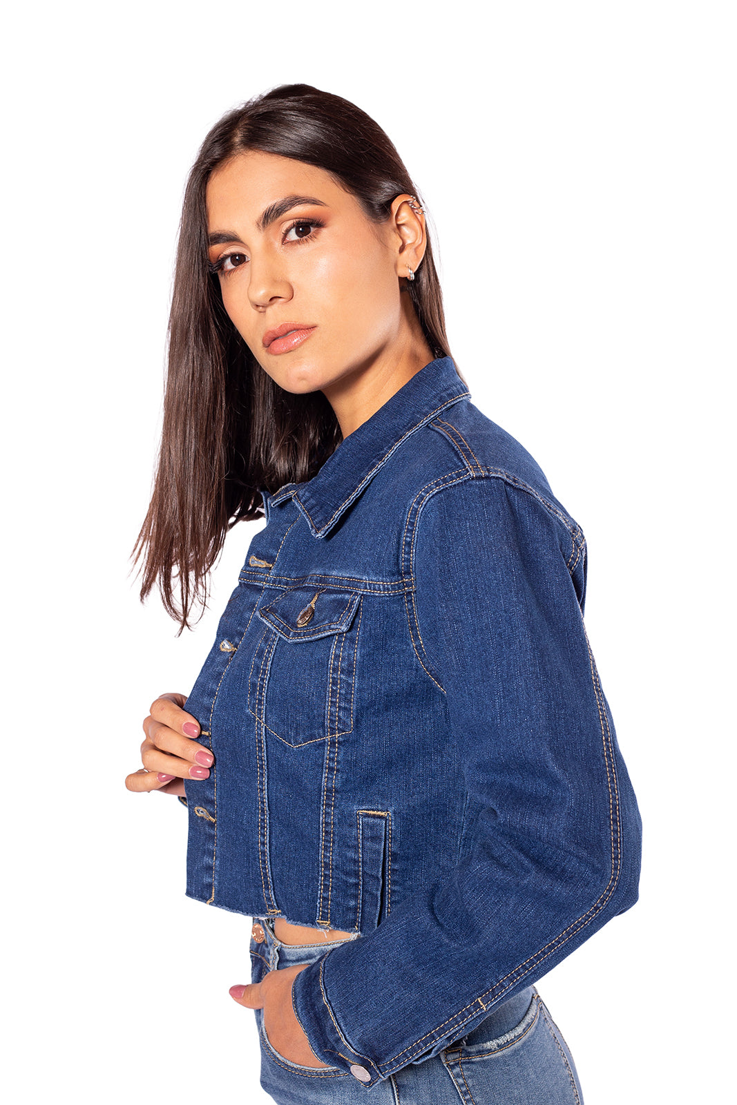 Chaqueta Denim Cropped Para Mujer