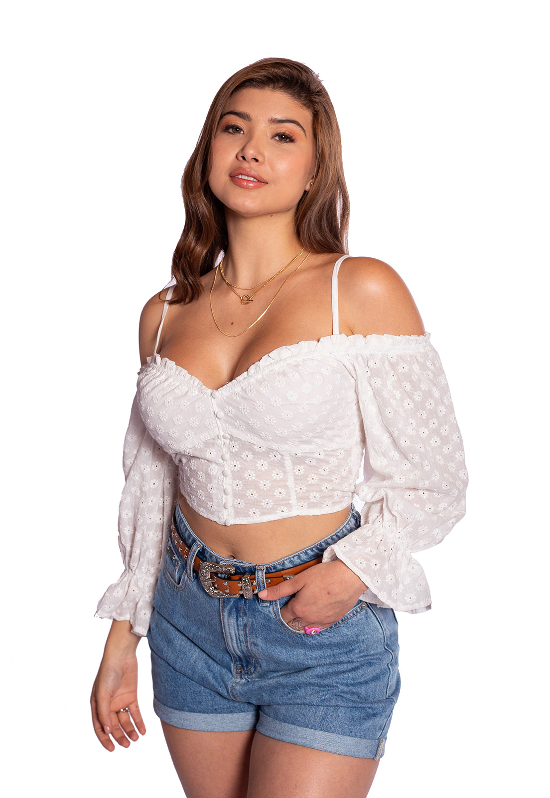 Blusas Cortas Blusa De Mezclilla Hombros Descubiertos Blusa