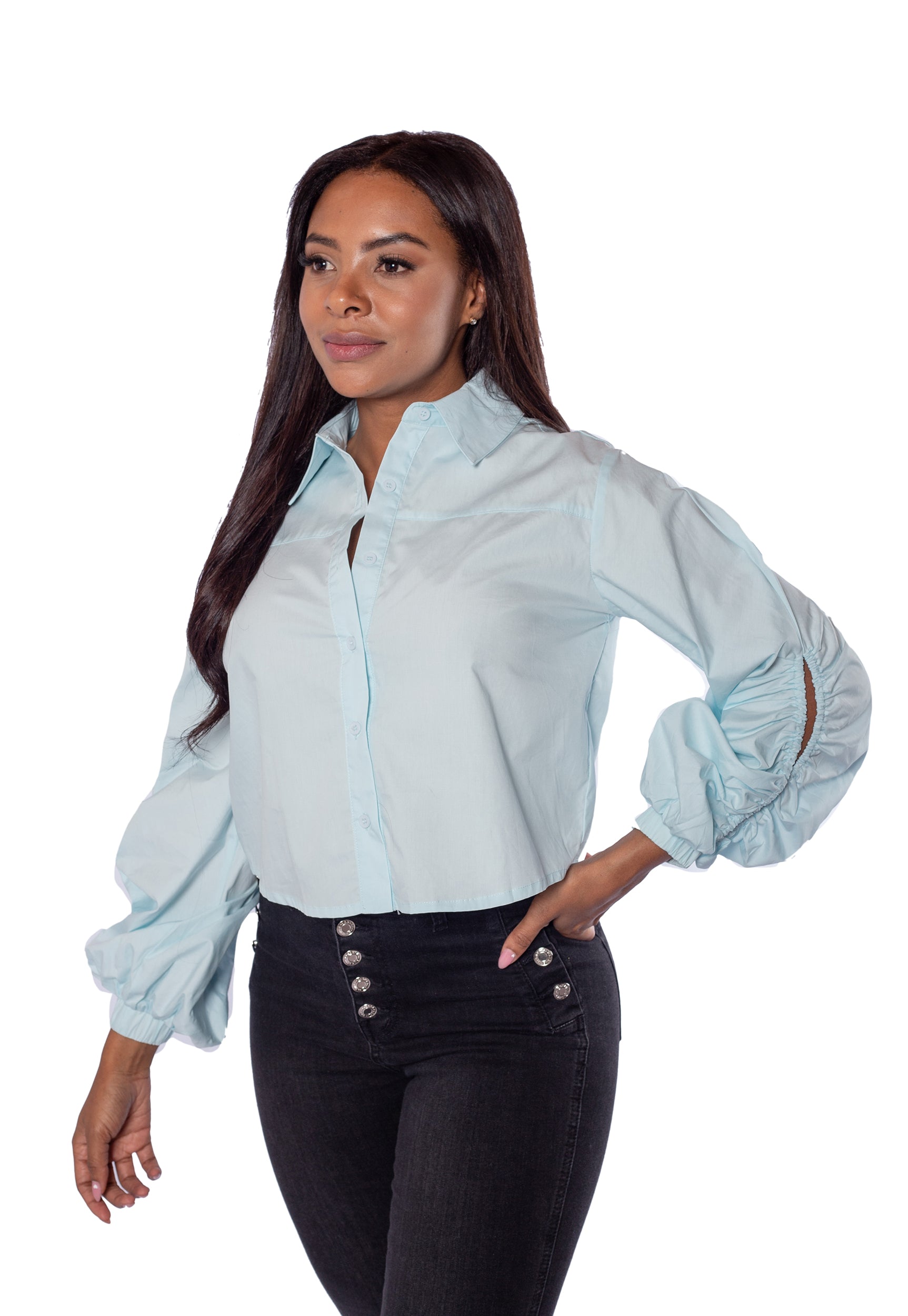 Blusa Cut Out Azul Para Mujer